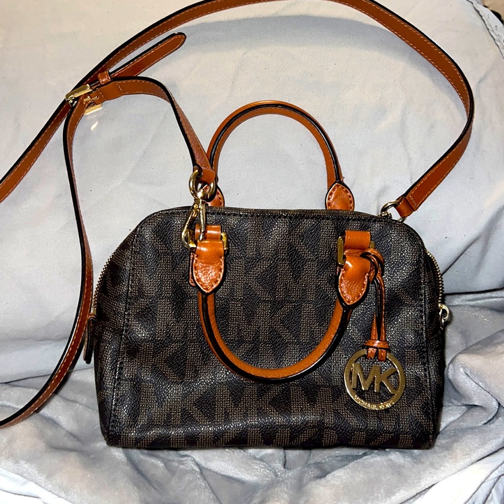 Micha Kors classic brown MK crossbody- gold metal